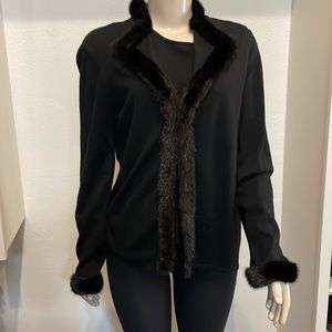 Bloomingdales size large silk and cashmere twin set black fur